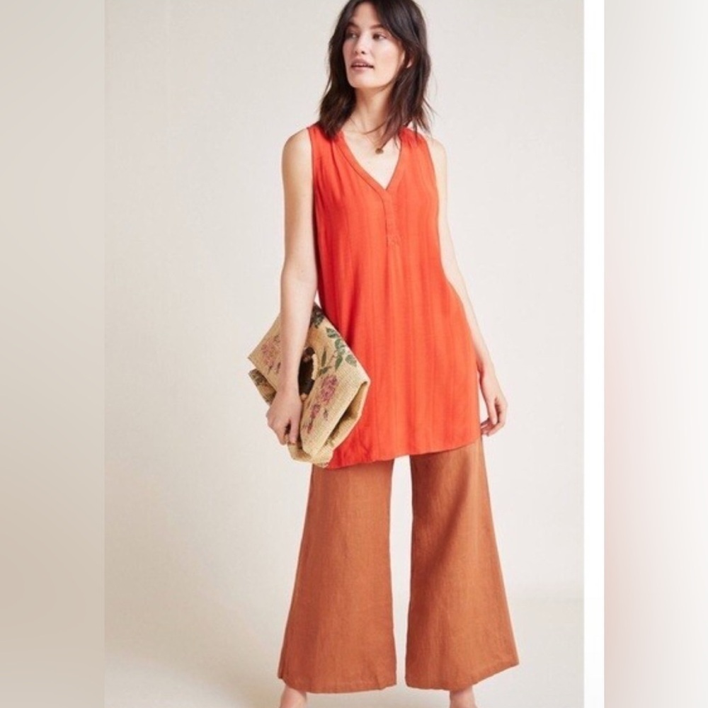 Anthropologie Maeve Colonsay Tunic Tank Size Large Red Orange Boho Relaxed Boho